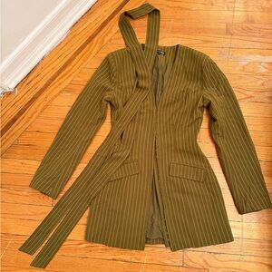 Fashion Nova Olive Pinstripe Mini Dress